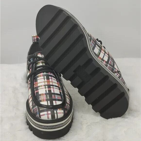 New Multicolor Plaid Lace Up Platform Loafers - Picture 6 of 6